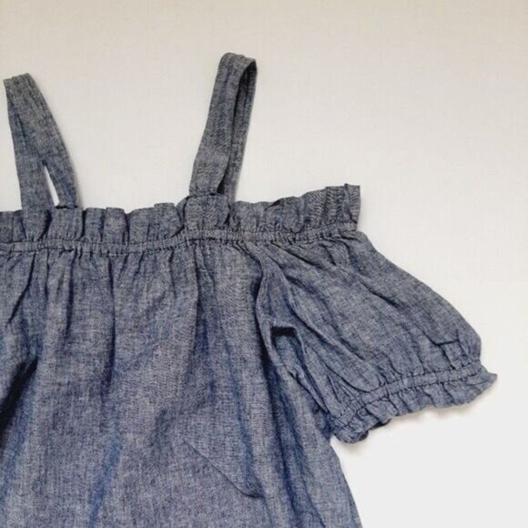 JOE FRESH Off Shoulder Short Sleeve Chambray Blue Top Sz S - Picture 4 of 13